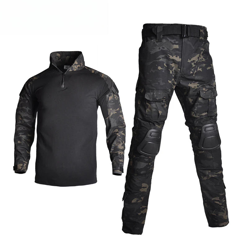 Outdoor camouflage suit with protective gear, cycling sports leisure military fan training uniform